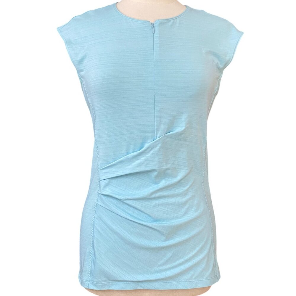Athleta Pacifica Ruched Front Athletic Shirt Stash Pocket Blue Active Sporty-MT